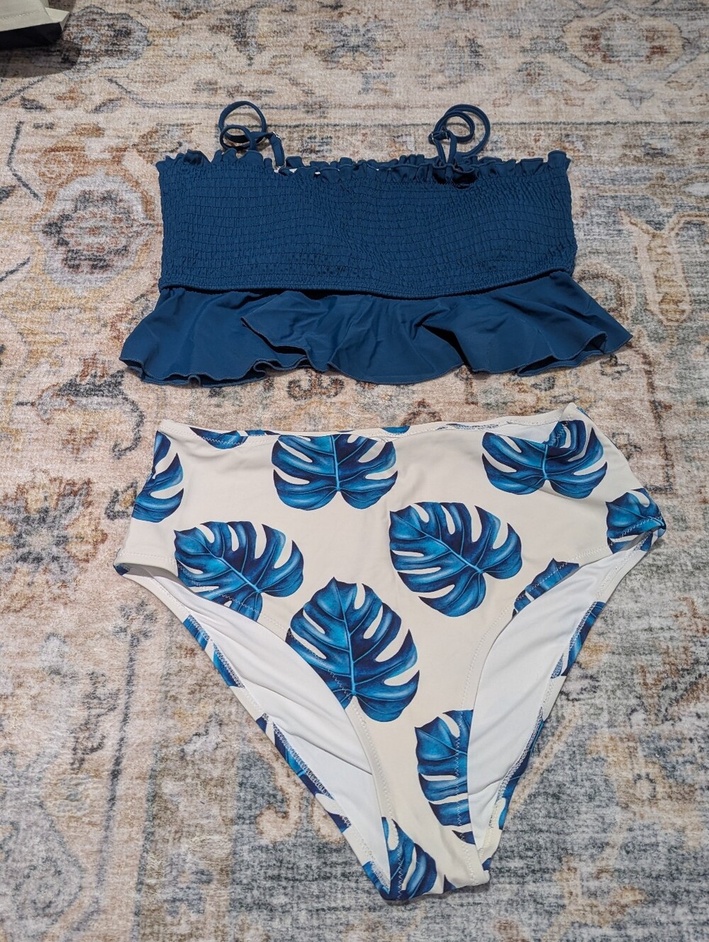 🌿 CUPSHE High Waisted Bandeau Bikini - Teal Leaf